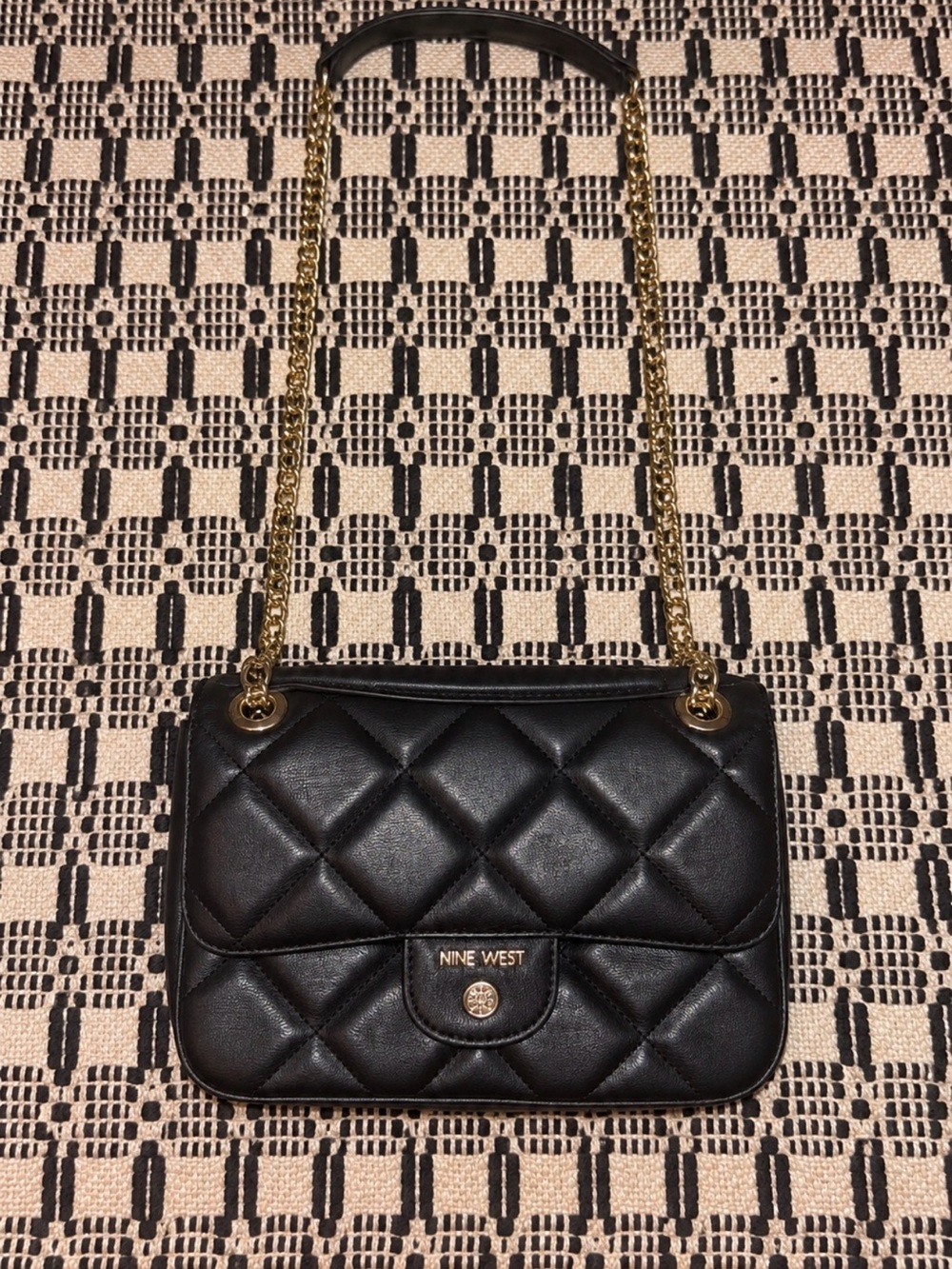 Nine West Black Quilted Shoulder Bag with Gold Chain Strap